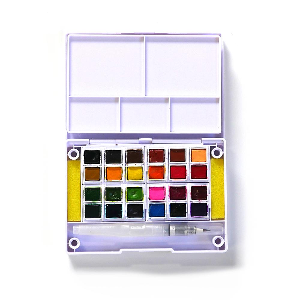 Watercolor Half Pan Set-24colors with plastic case - Becreative